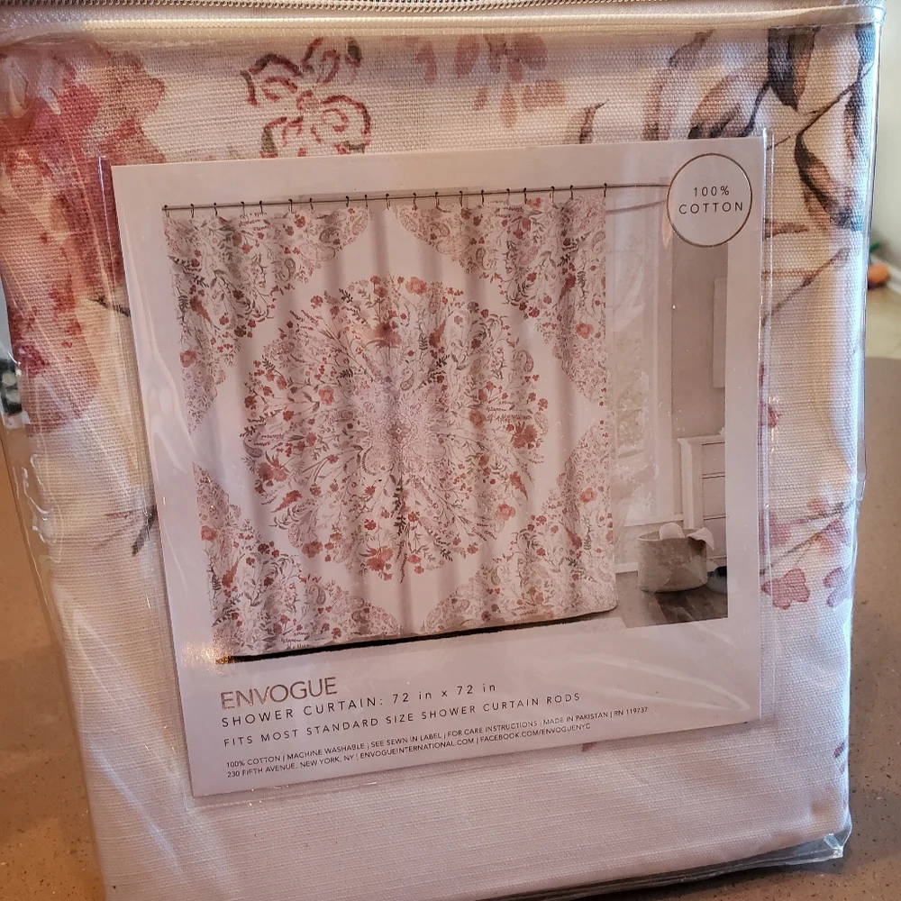 White With Dusty Pink Floral Shower Curtain